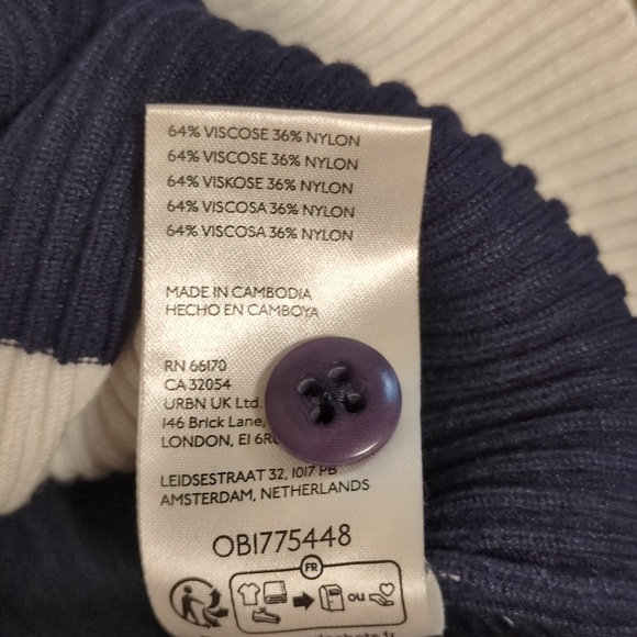 Maeve Anthropologie Striped Slim Rib Navy and White Cardigan - Picture 9 of 9